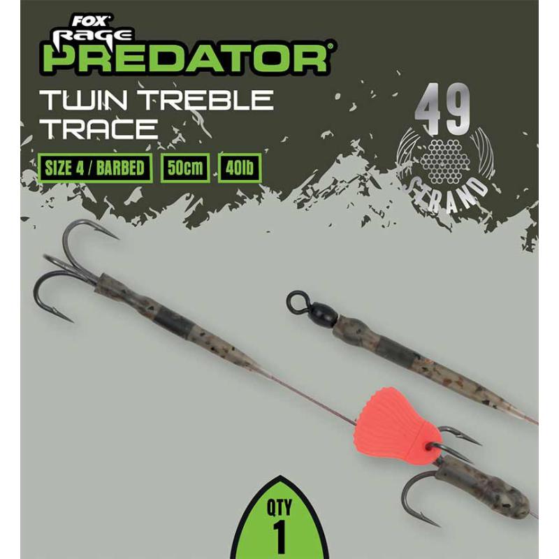 Fox Rage Predator Twin Treble Trace 52cm - fertiges Stahlvorfach